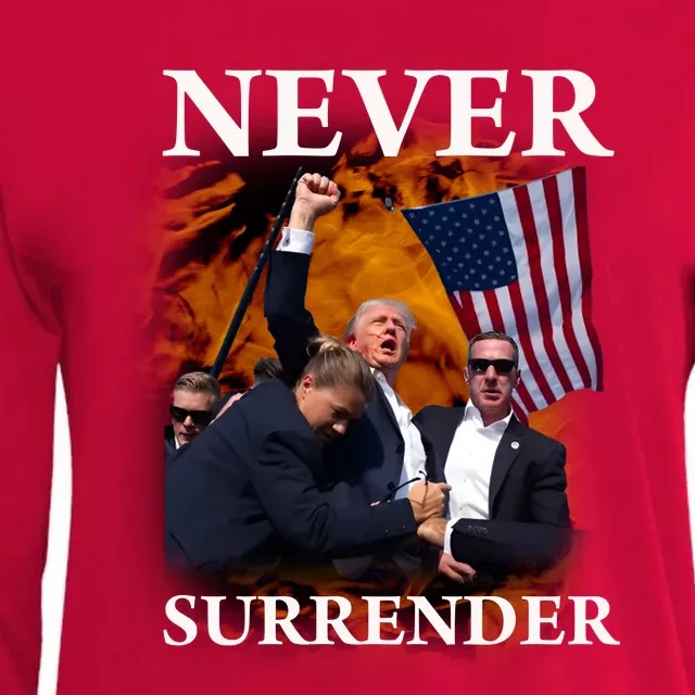 Trump Fist Bump In Air Never Surrender 2024 Womens Cotton Relaxed Long Sleeve T-Shirt