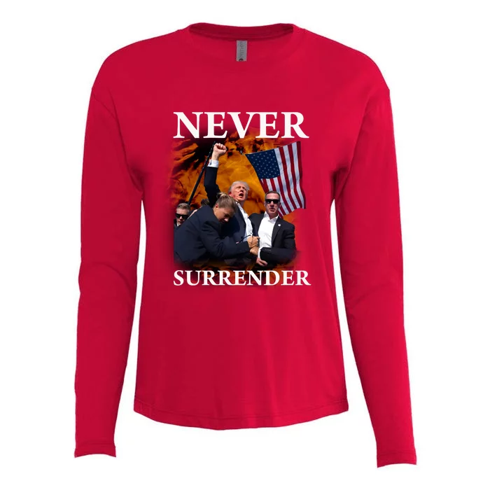 Trump Fist Bump In Air Never Surrender 2024 Womens Cotton Relaxed Long Sleeve T-Shirt