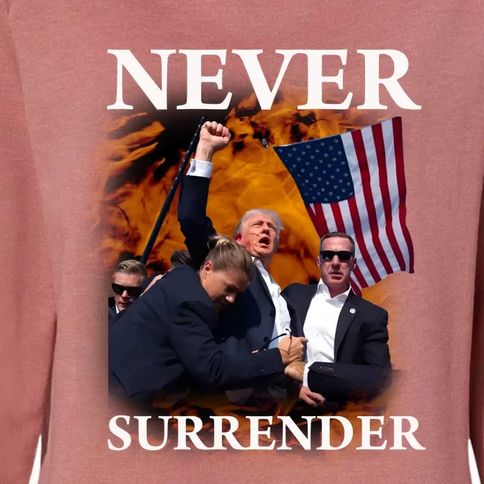 Trump Fist Bump In Air Never Surrender 2024 Womens California Wash Sweatshirt