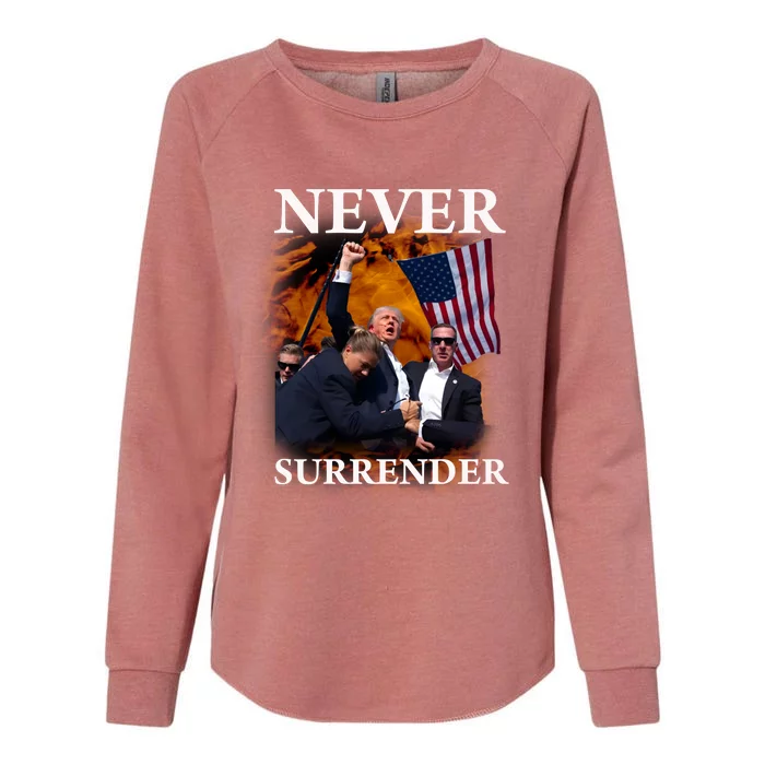 Trump Fist Bump In Air Never Surrender 2024 Womens California Wash Sweatshirt