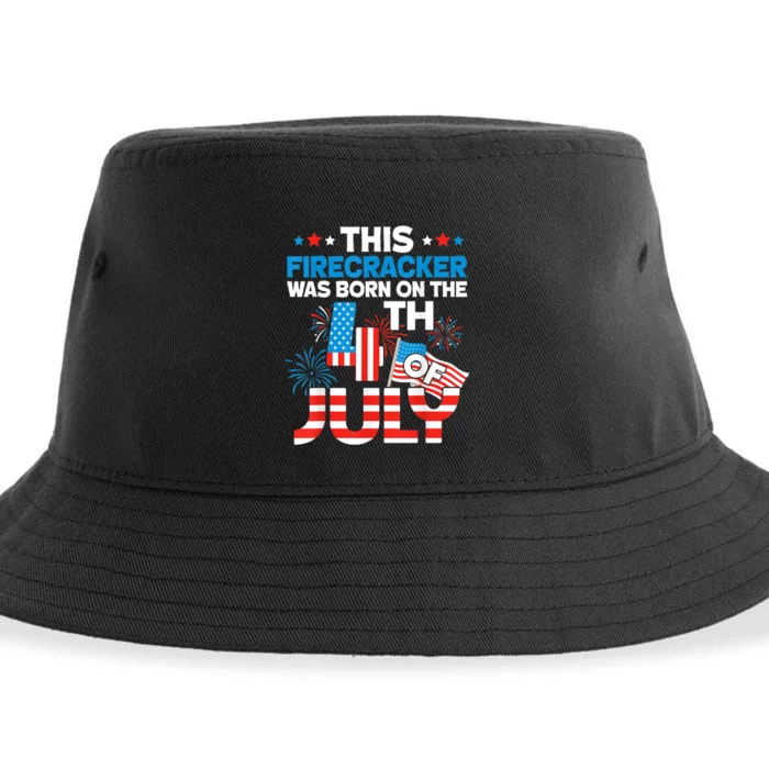 This Firecracker Born On 4th Of July Patriotic Birthday Sustainable Bucket Hat