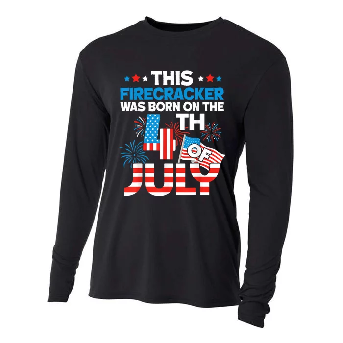 This Firecracker Born On 4th Of July Patriotic Birthday Cooling Performance Long Sleeve Crew