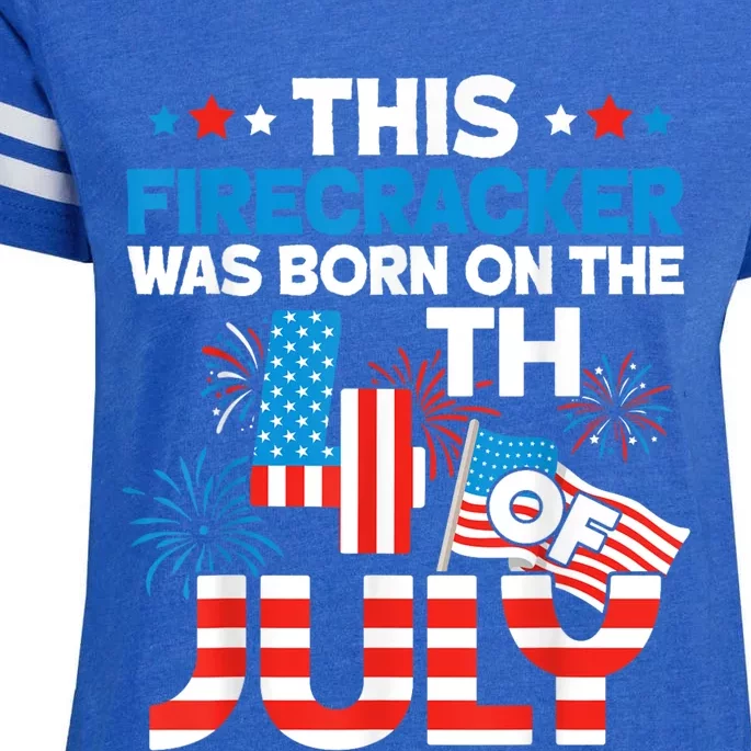 This Firecracker Born On 4th Of July Patriotic Birthday Enza Ladies Jersey Football T-Shirt