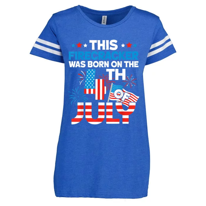 This Firecracker Born On 4th Of July Patriotic Birthday Enza Ladies Jersey Football T-Shirt