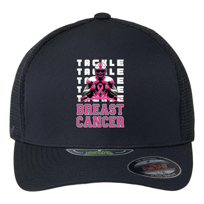 Tackle Football Breast Cancer Awareness Ribbon Flexfit Unipanel Trucker Cap