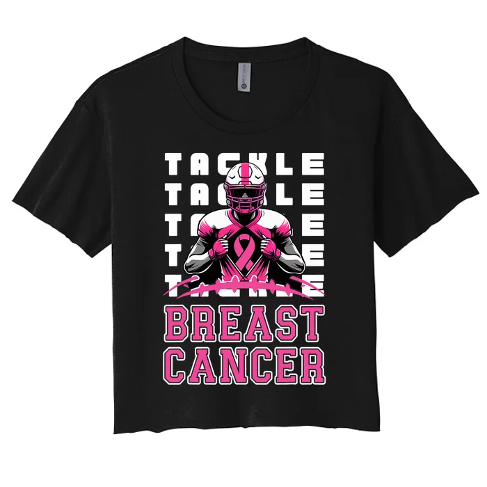 Tackle Football Breast Cancer Awareness Ribbon Women's Crop Top Tee