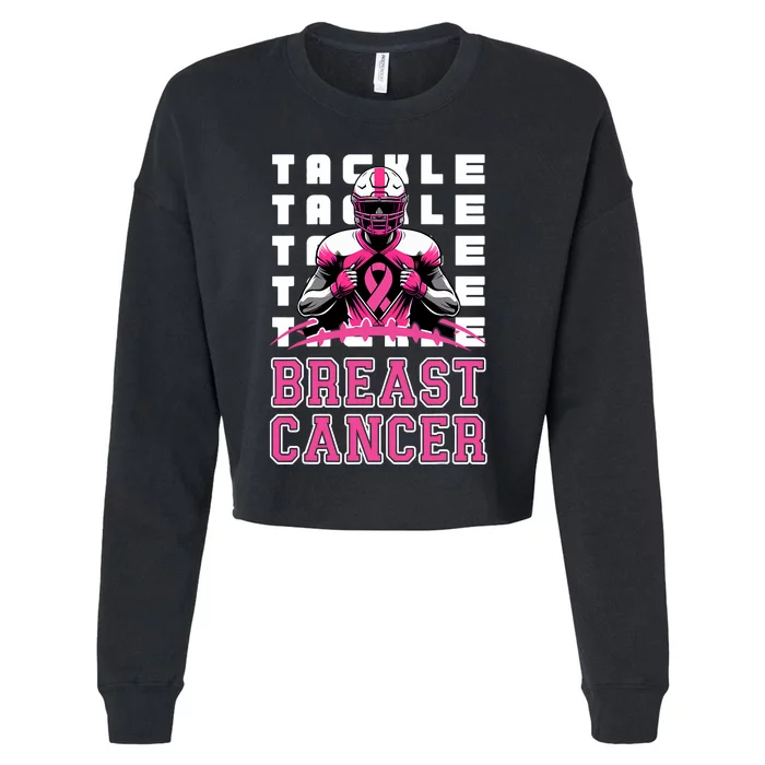 Tackle Football Breast Cancer Awareness Ribbon Cropped Pullover Crew