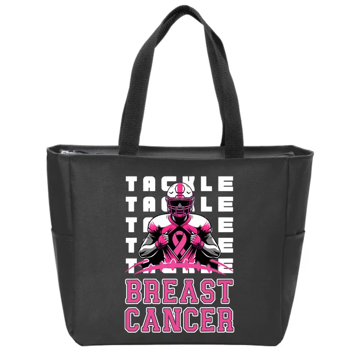 Tackle Football Breast Cancer Awareness Ribbon Zip Tote Bag