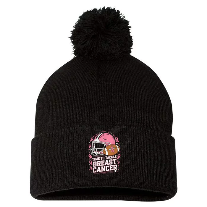 Tackle Football Breast Cancer Awarenesscc Pom Pom 12in Knit Beanie