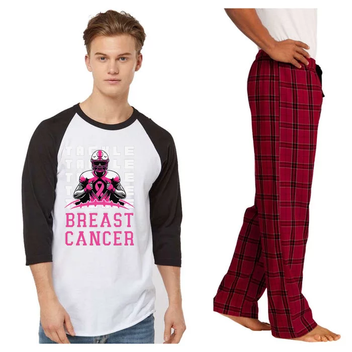 Tackle Football Breast Cancer Awareness Pin.K Ribbon Raglan Sleeve Pajama Set