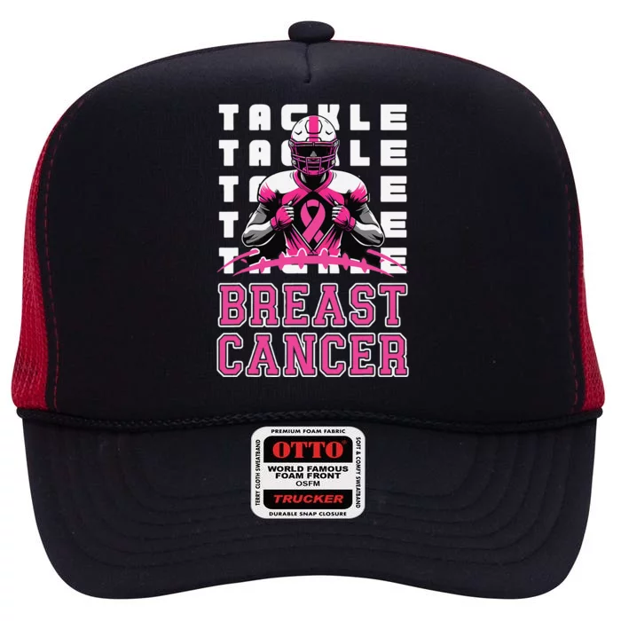 Tackle Football Breast Cancer Awareness Pin.K Ribbon High Crown Mesh Trucker Hat