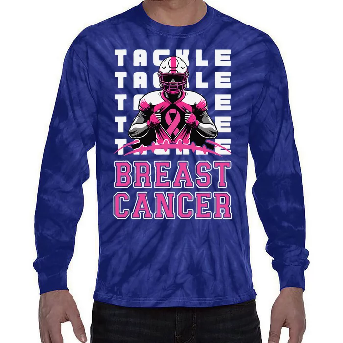 Tackle Football Breast Cancer Awareness Pin.K Ribbon Tie-Dye Long Sleeve Shirt