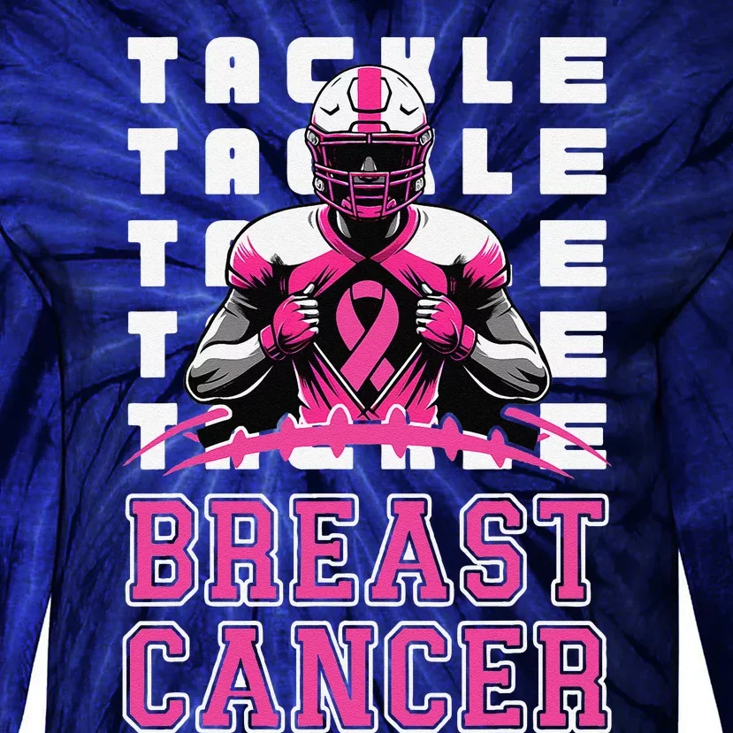 Tackle Football Breast Cancer Awareness Pin.K Ribbon Tie-Dye Long Sleeve Shirt