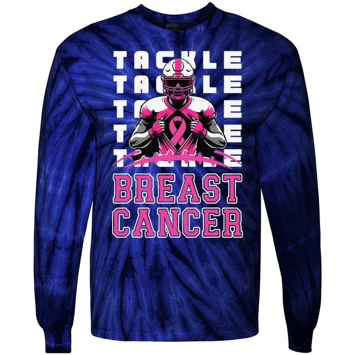 Tackle Football Breast Cancer Awareness Pin.K Ribbon Tie-Dye Long Sleeve Shirt