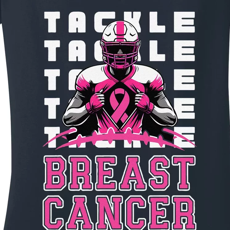 Tackle Football Breast Cancer Awareness Pin.K Ribbon Women's V-Neck T-Shirt