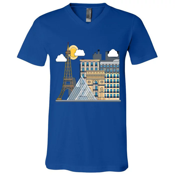 The Famous Buildings Of Paris Gift The Eiffel Tower Gift Louvre Great Gift V-Neck T-Shirt