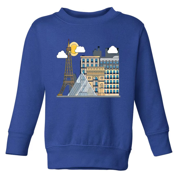 The Famous Buildings Of Paris Gift The Eiffel Tower Gift Louvre Great Gift Toddler Sweatshirt