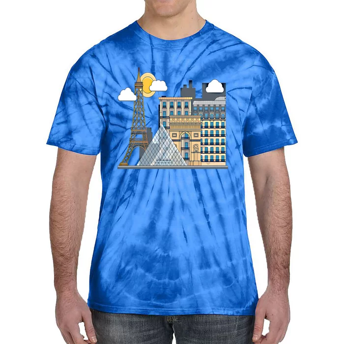 The Famous Buildings Of Paris Gift The Eiffel Tower Gift Louvre Great Gift Tie-Dye T-Shirt