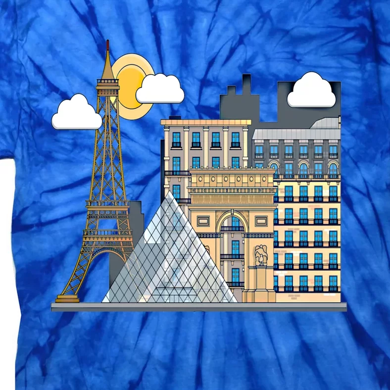 The Famous Buildings Of Paris Gift The Eiffel Tower Gift Louvre Great Gift Tie-Dye T-Shirt