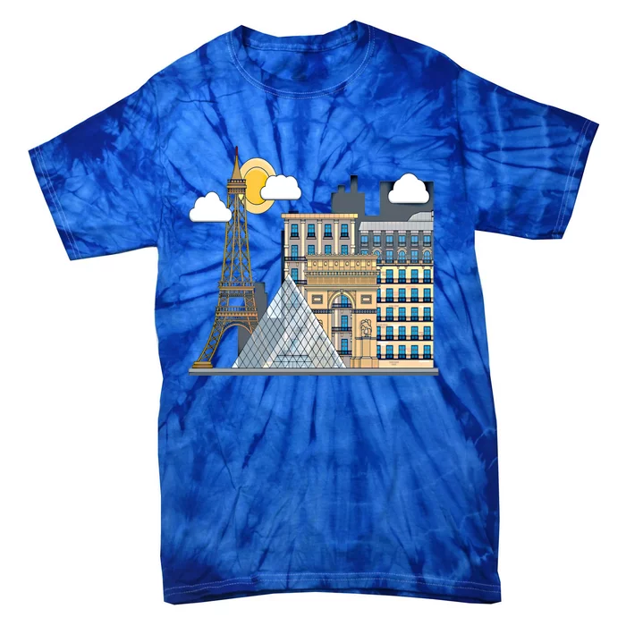 The Famous Buildings Of Paris Gift The Eiffel Tower Gift Louvre Great Gift Tie-Dye T-Shirt