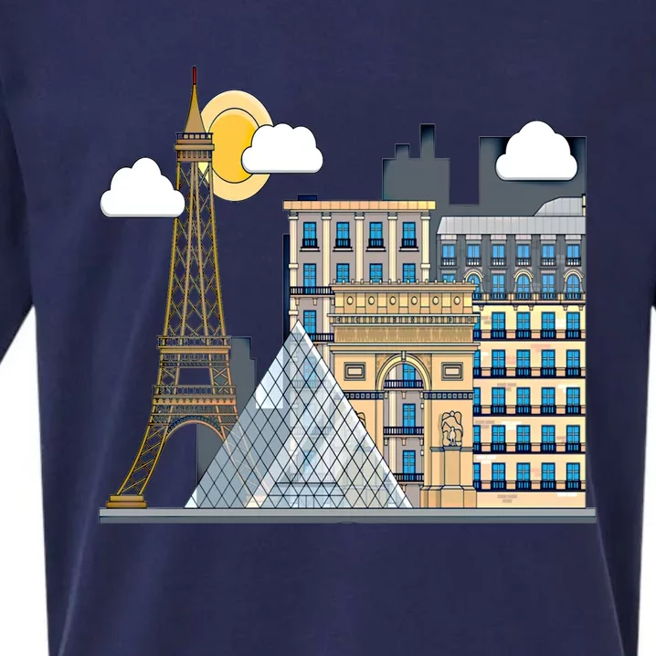 The Famous Buildings Of Paris Gift The Eiffel Tower Gift Louvre Great Gift Sueded Cloud Jersey T-Shirt