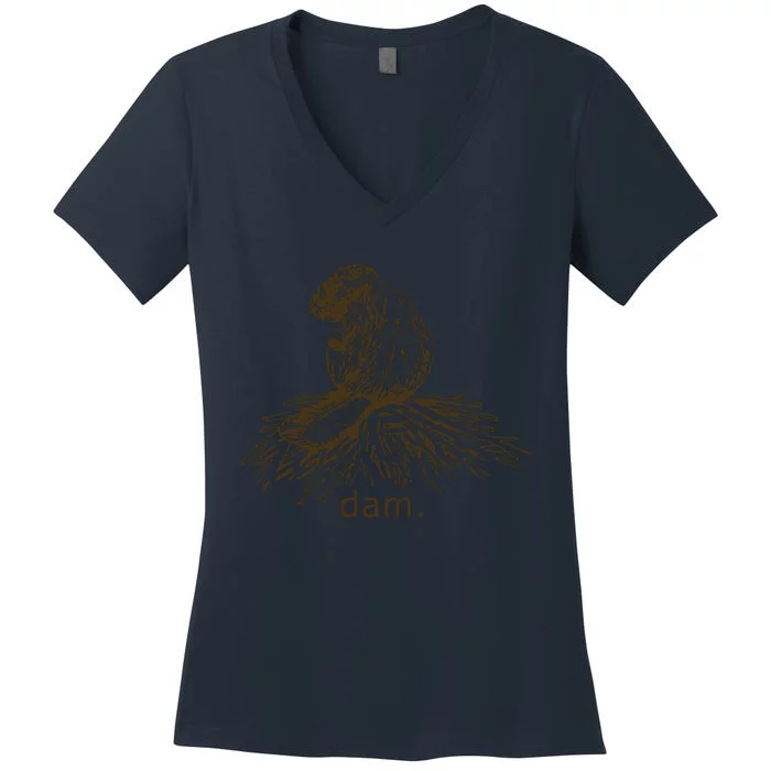 Trending Funny Beaver Dam Funny Animal Lover Cool Wildlife Beaver Women's V-Neck T-Shirt