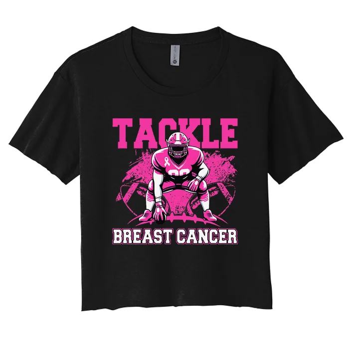 Tackle Football Breast Cancer Awareness Pin.K Ribbon Women Women's Crop Top Tee