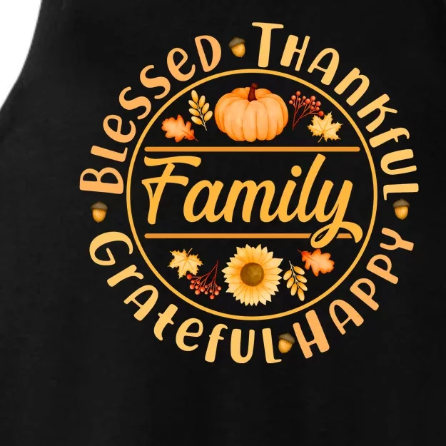 Thanksgiving Family Blessed Thankful Grateful Happy Emblem Ladies Tri-Blend Wicking Tank