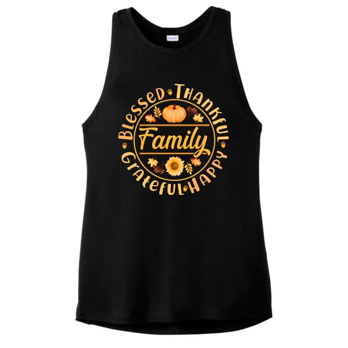 Thanksgiving Family Blessed Thankful Grateful Happy Emblem Ladies Tri-Blend Wicking Tank