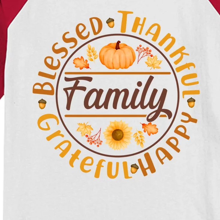 Thanksgiving Family Blessed Thankful Grateful Happy Emblem Kids Colorblock Raglan Jersey