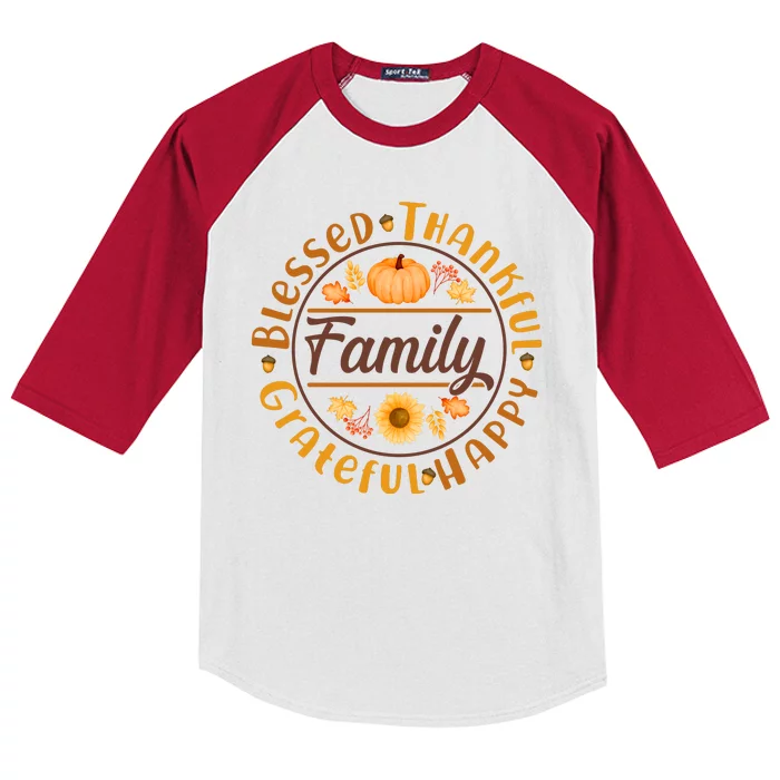 Thanksgiving Family Blessed Thankful Grateful Happy Emblem Kids Colorblock Raglan Jersey