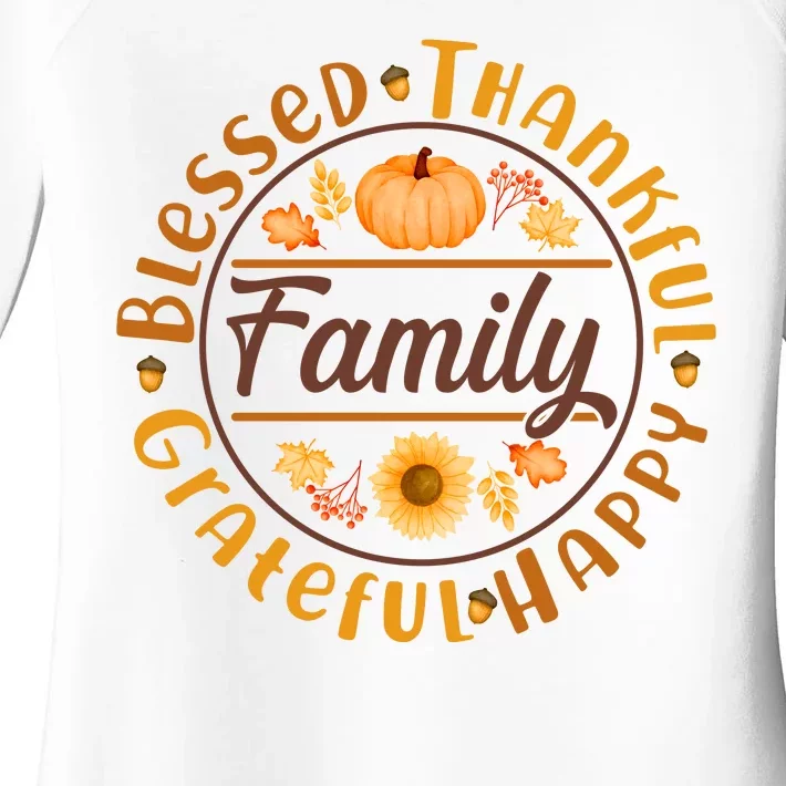 Thanksgiving Family Blessed Thankful Grateful Happy Emblem Women's Perfect Tri Tunic Long Sleeve Shirt