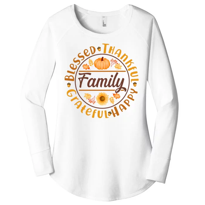 Thanksgiving Family Blessed Thankful Grateful Happy Emblem Women's Perfect Tri Tunic Long Sleeve Shirt