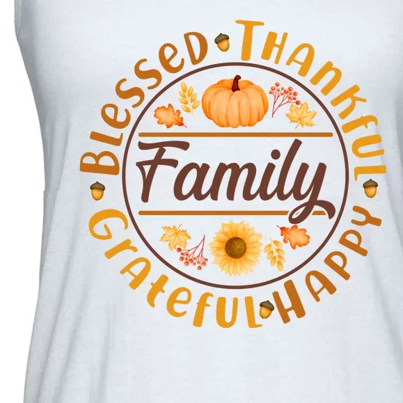 Thanksgiving Family Blessed Thankful Grateful Happy Emblem Ladies Essential Flowy Tank