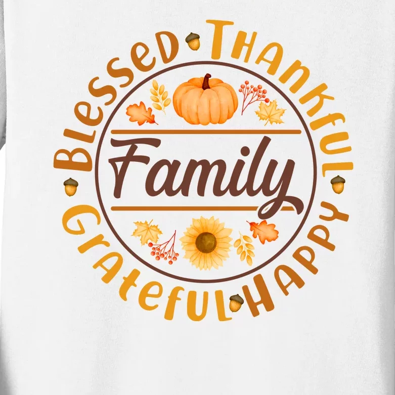 Thanksgiving Family Blessed Thankful Grateful Happy Emblem Kids Long Sleeve Shirt