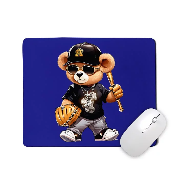 Teddy Fashion Bear Stylish Baseball Player Sport Mousepad