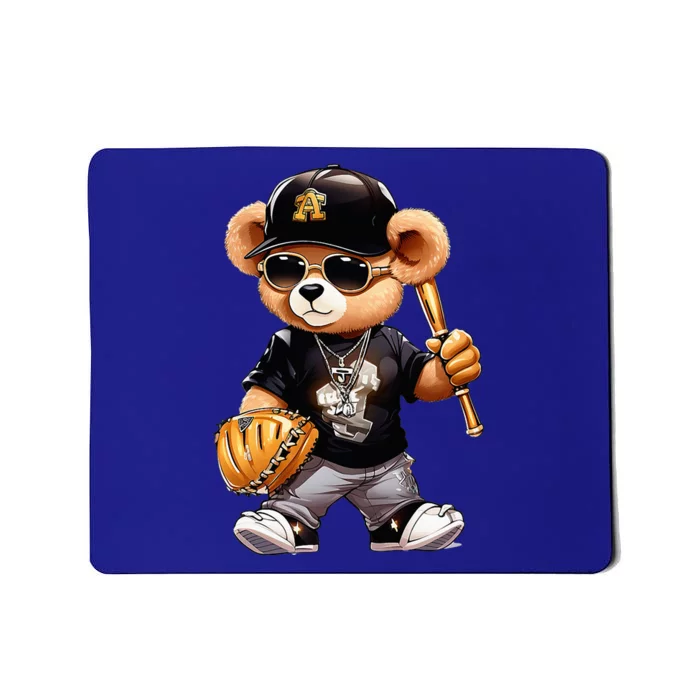 Teddy Fashion Bear Stylish Baseball Player Sport Mousepad