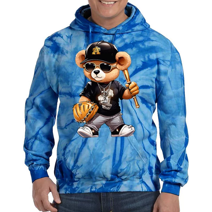 Teddy Fashion Bear Stylish Baseball Player Sport Tie Dye Hoodie