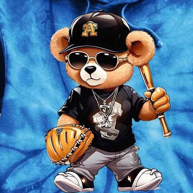 Teddy Fashion Bear Stylish Baseball Player Sport Tie Dye Hoodie