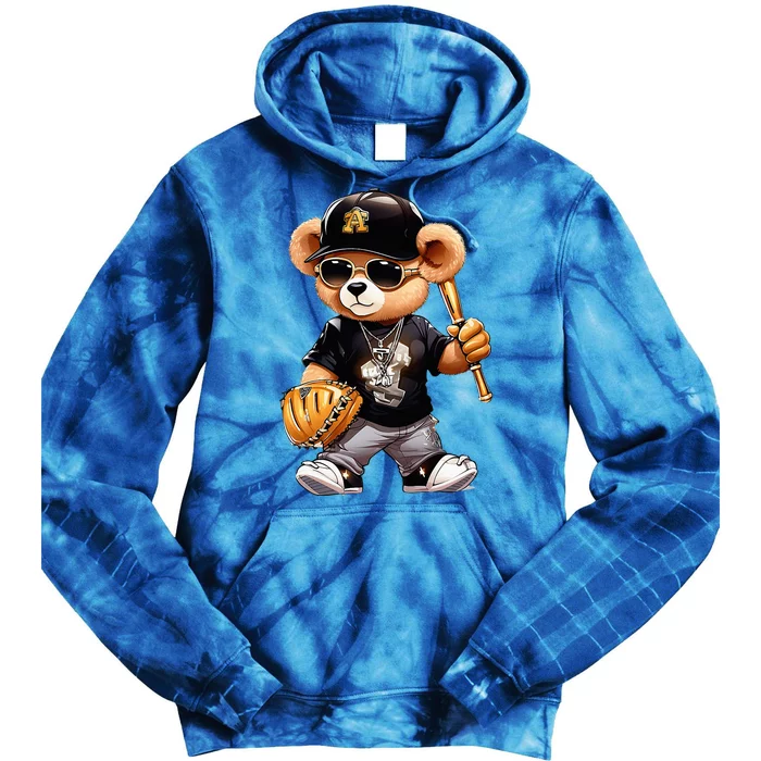 Teddy Fashion Bear Stylish Baseball Player Sport Tie Dye Hoodie