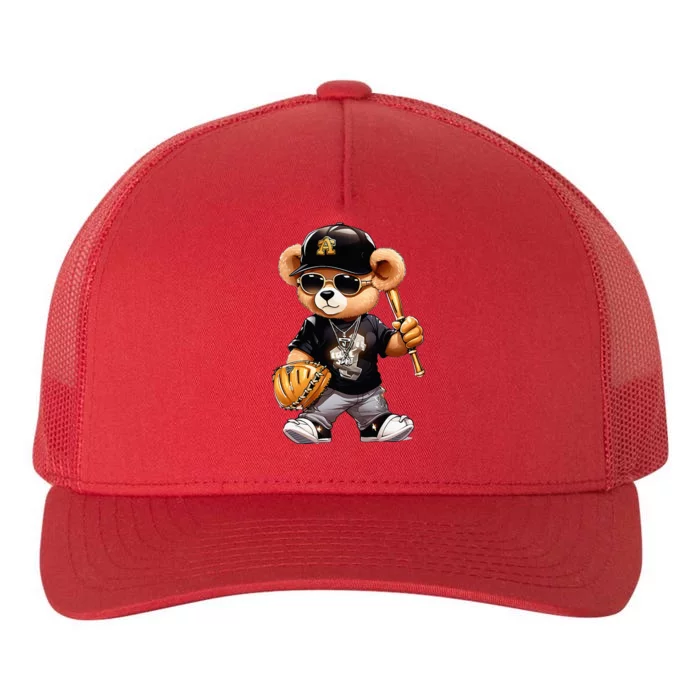 Teddy Fashion Bear Stylish Baseball Player Sport Yupoong Adult 5-Panel Trucker Hat