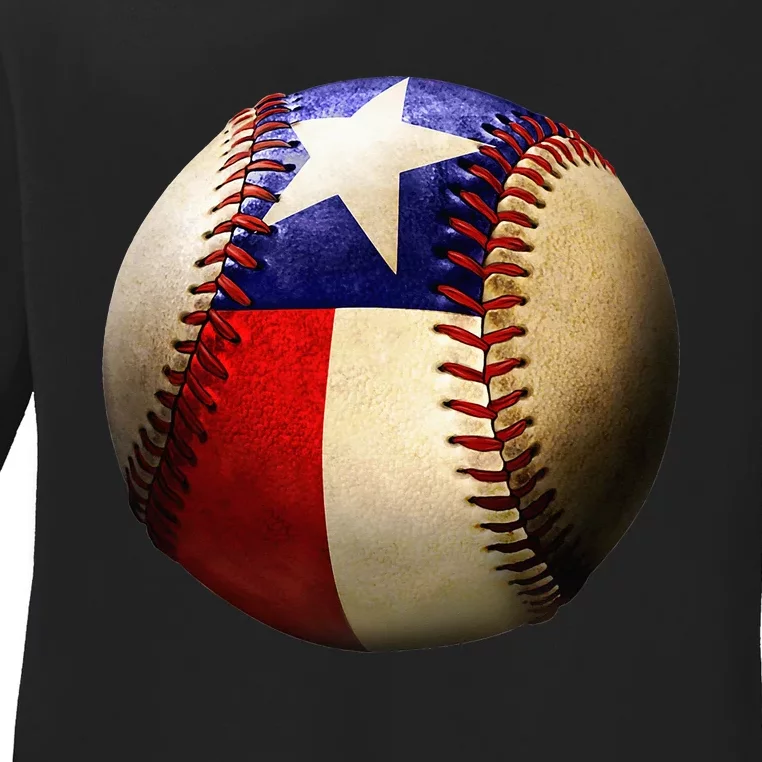 Texas Flag Baseball Ladies Long Sleeve Shirt