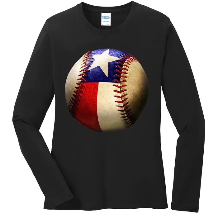 Texas Flag Baseball Ladies Long Sleeve Shirt