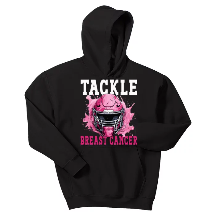 Tackle Football Breast Cancer Awareness Pink Ribbon Kids Kids Hoodie