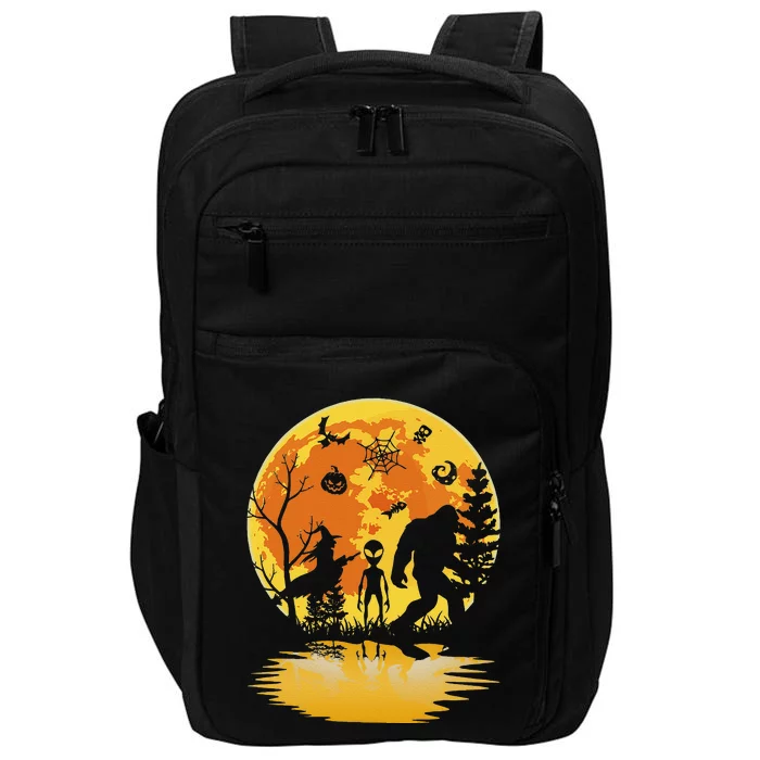 Th Funny Bigfoot With Alien And Witch Costume Halloween Impact Tech Backpack