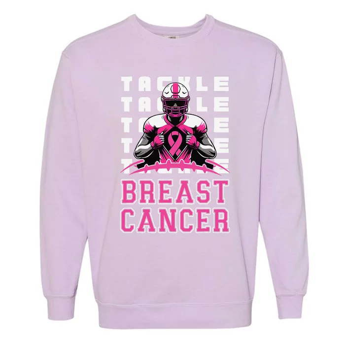 Tackle Football Breast Cancer Awareness P.Ink Ribbon Gift Garment-Dyed Sweatshirt