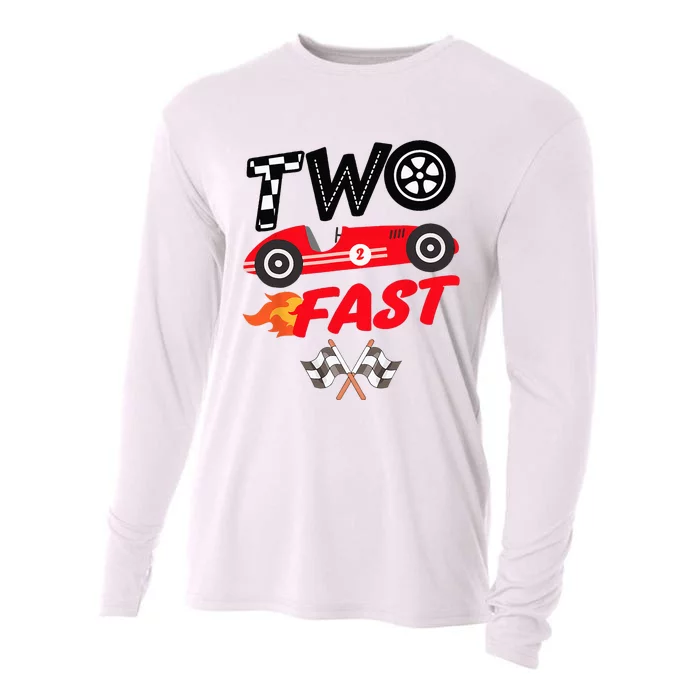 Two Fast Birthday Racing Car Birthday Kids Boy Cooling Performance Long Sleeve Crew