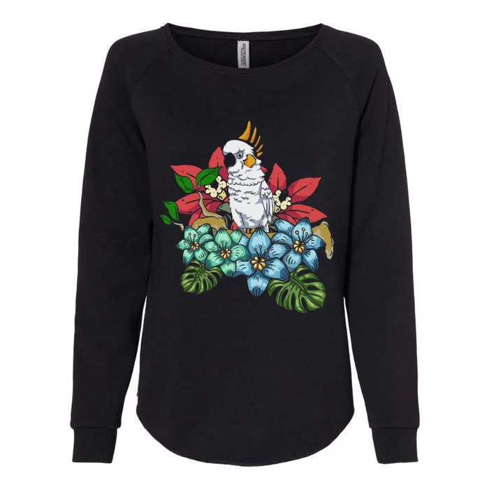 Tropical Flowers Birdwatcher Birding Floral Parrot Cockatoo Womens California Wash Sweatshirt