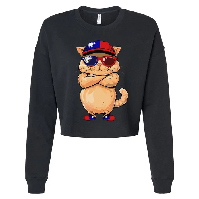 Taiwanese Flag Cat Mom Souvenirs Products Kitten Taiwan Cropped Pullover Crew