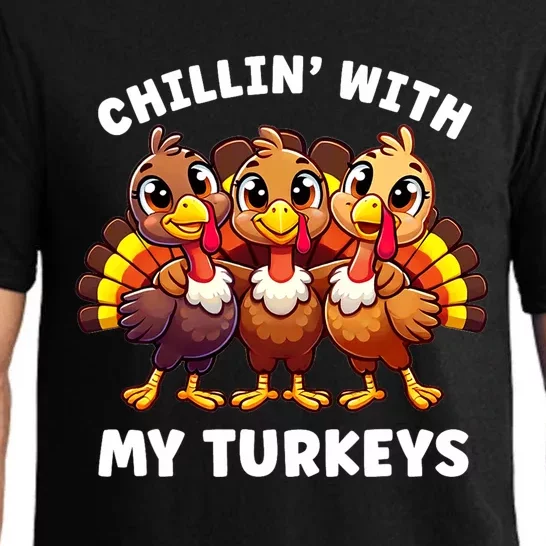 Thanksgiving Family Chillin With My Turkeys Funny Pajama Set